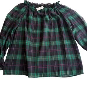 Talbots Tartan Popover Blouse | Holiday Plaid | Size Small | NWT